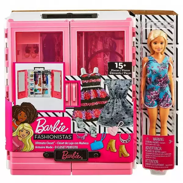 Barbie Szafa Garderoba Z Ubrankami I Lalką Gbk12