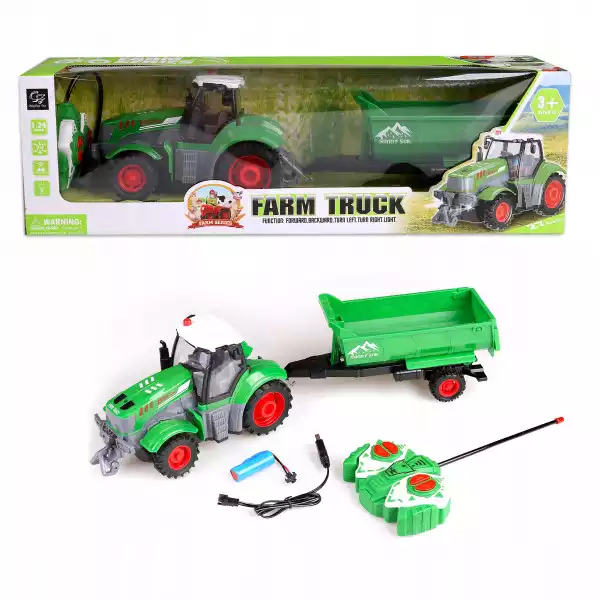 Zdalnie Sterowany Traktor+Przyczepa Zielona Rc Aku