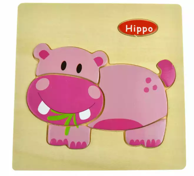 Edukacyjna Drewniana Układanka Hipopotam