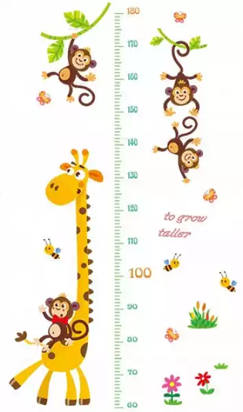 Naklejka Na Ścianę Miarka Żyrafa Małpki Pszczoły