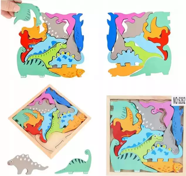 Układanka Drewniana Dinozaury Mozaika Nauka 12El