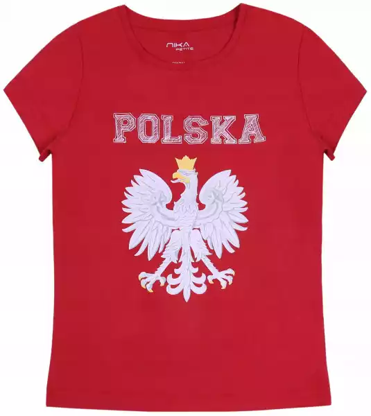 Czerwony, Dziewczęcy T-Shirt Z Orłem Polska