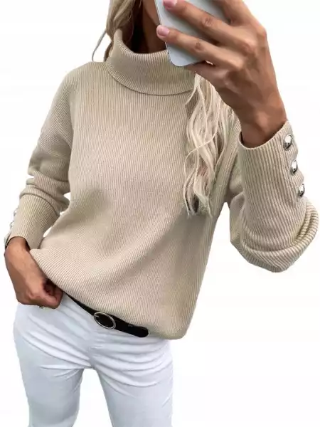 Luźna I Modny Sweter Z Golfem W Duży Rozmiar M