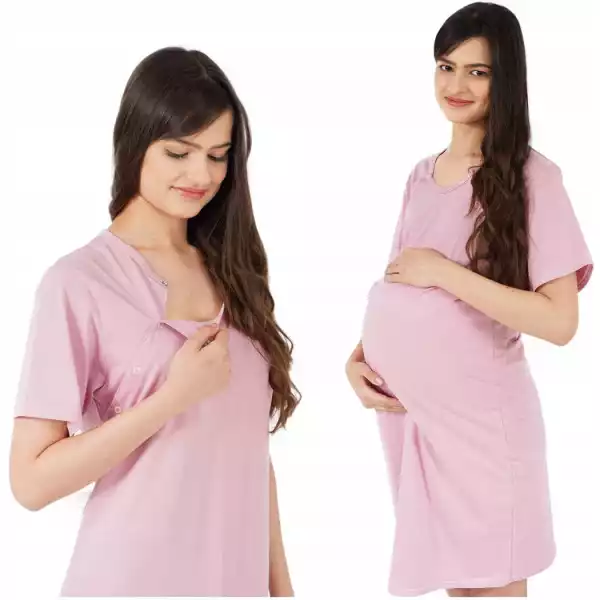 Różowa Koszula Nocna Ciążowa Do Karmienia S Napy