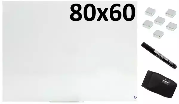 Tablica Magnetyczna Szklana Biała 80X60 +Gratisy