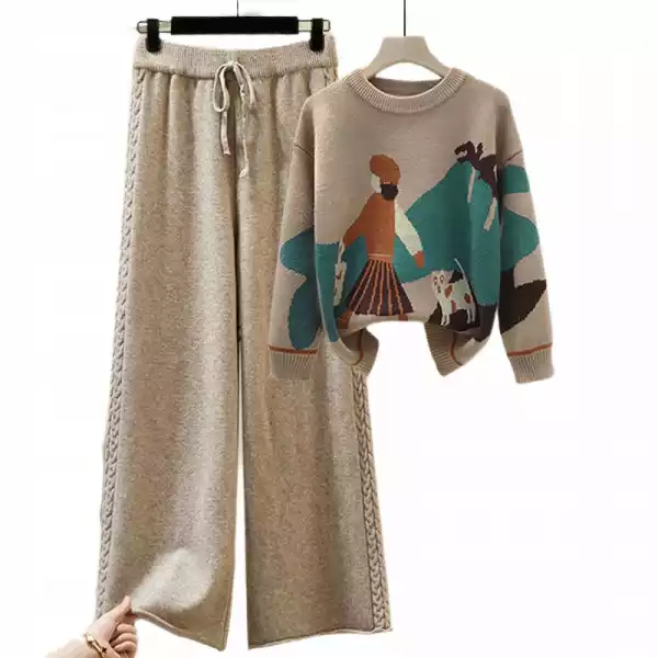 2-Piece Omplet Dzianinowy Stylowy Sweter Spodnie