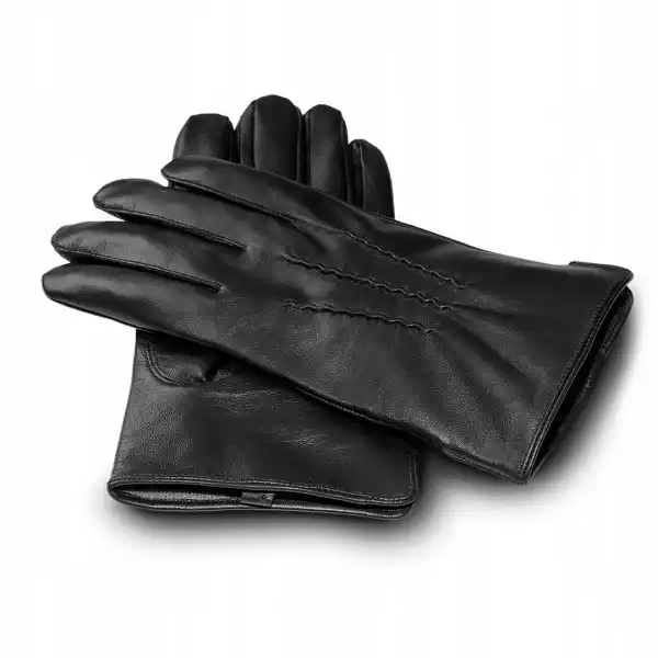 Rękawiczki Skórzane Męskie Dotykowe Zimowe Czarne