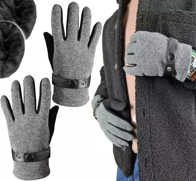 Rękawiczki Męskie Ciepłe Klamra Zimowe