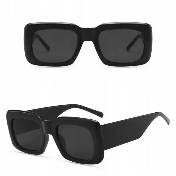 Okulary Przeciwsłoneczne Czarne Prostokątne Retro