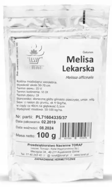 Nasiona Melisa Lekarska 100G Miododajna Roślina