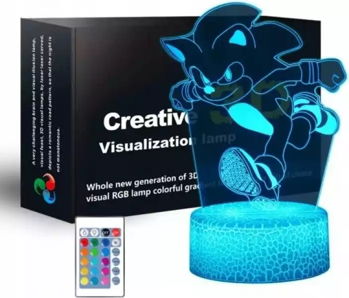 Lampka Nocna Led 3D Sonic Zmiana Kolorów Pilot