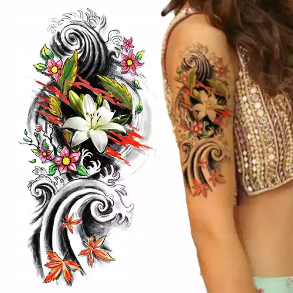 Tatuaż Zmywalny Tymczasowy 21Cm Motyw Kwiaty Lilie