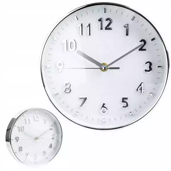 Zegar Srebrny Ścienny Okrągły Glamour Biały