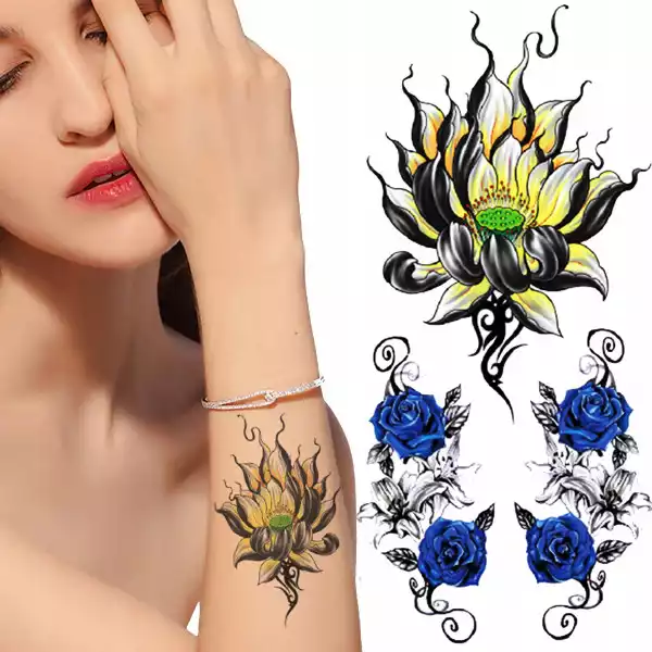 Tatuaż Zmywalny Tymczasowy Motyw Kwiaty Róże