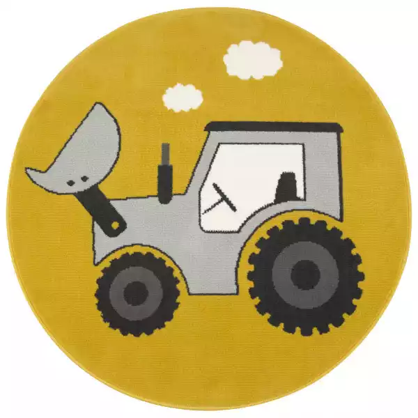 Śr. 140 Cm Musztardowy Szary Okrągły Dywan Traktor