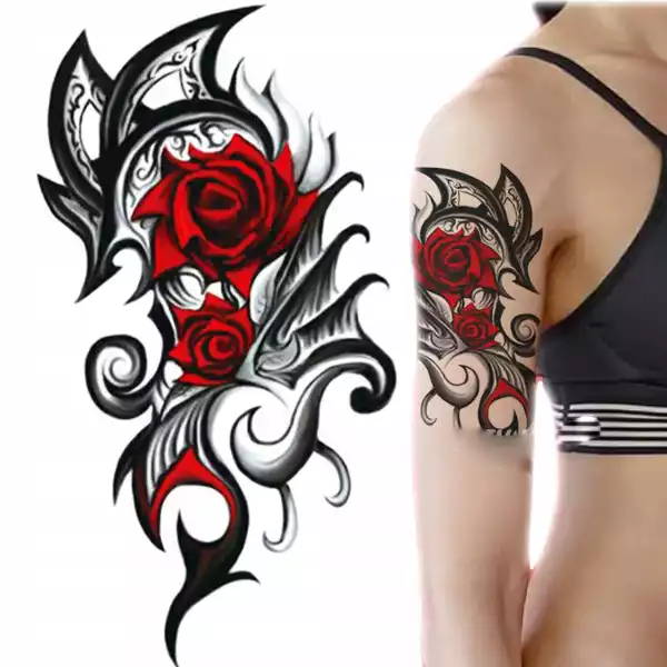 Duży Tatuaż Zmywalny Tymczasowy Motyw Róża Tribal