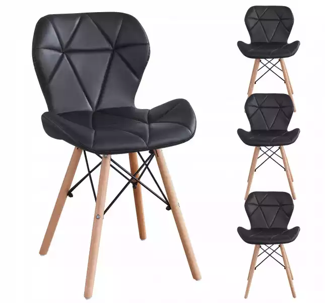4Szt X Czarne Profilowane Skórzane Krzesło Salonu