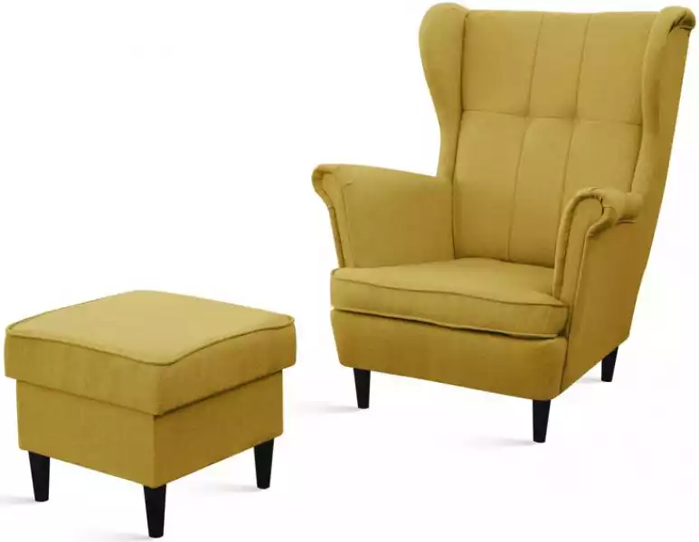 ﻿żółty Fotel Z Podnóżkiem Uszak Alta Skandynawski Zestaw Wypoczynkowy