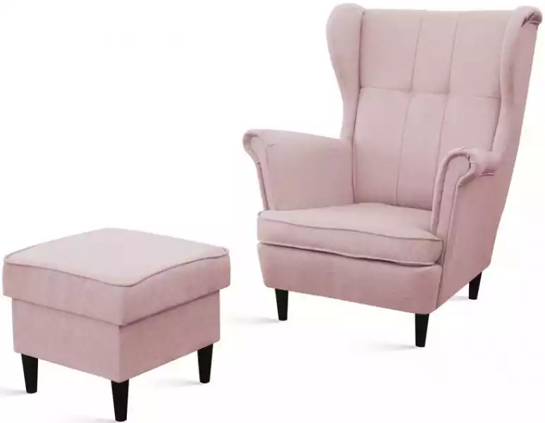 ﻿różowy Fotel Z Podnóżkiem Uszak Alta Skandynawski Zestaw Wypoczynkowy