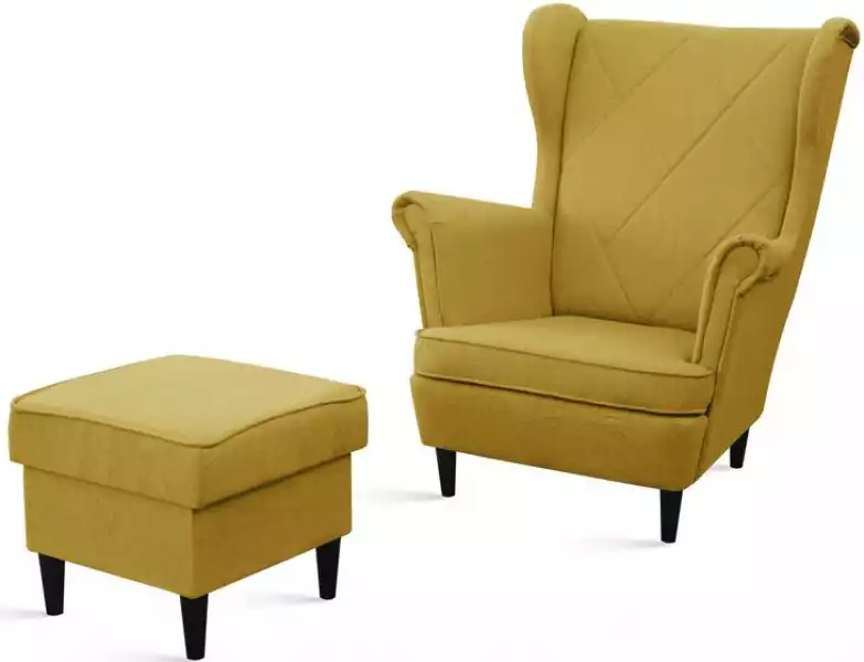 ﻿żółty Fotel Z Podnóżkiem Uszak Oslo Skandynawski Zestaw Wypoczynkowy
