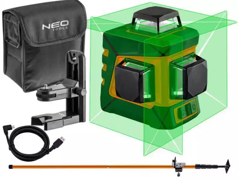 ﻿neo 75-108 Laser Krzyżowy 360° 20M +Uchwyt +Tyczka
