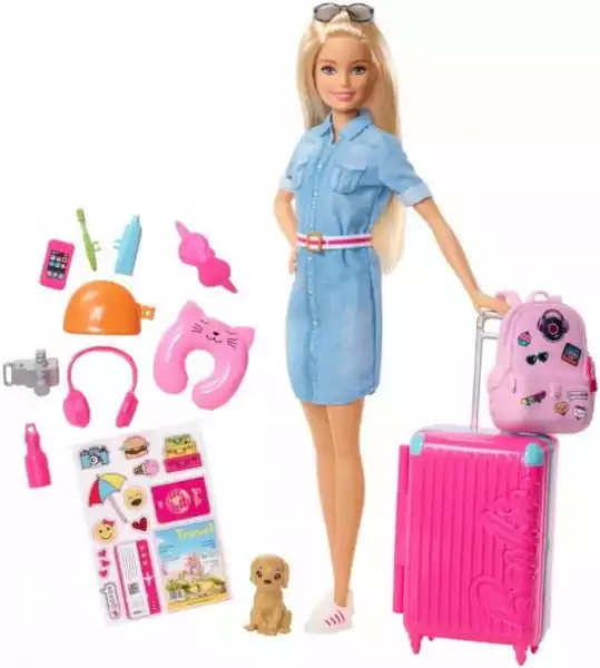 ﻿lalka Barbie Z Pieskiem W Podróży Mattel Fwv25