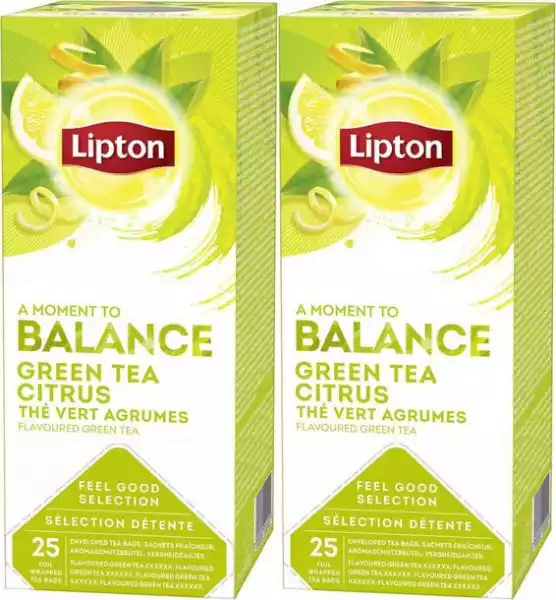 Herbata Zielona Lipton Cytrynowa 2X25Szt-1.3G