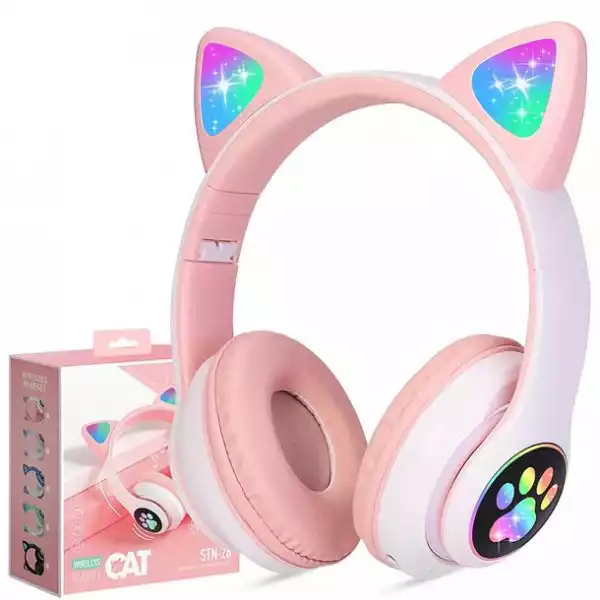 Słuchawki Dla Dzieci Bluetooth Led Rgb Kocie Uszy