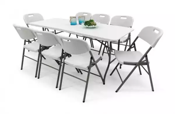 ﻿stół Cateringowy Składany Ogrodowy Bankietowy + 8 Krzeseł