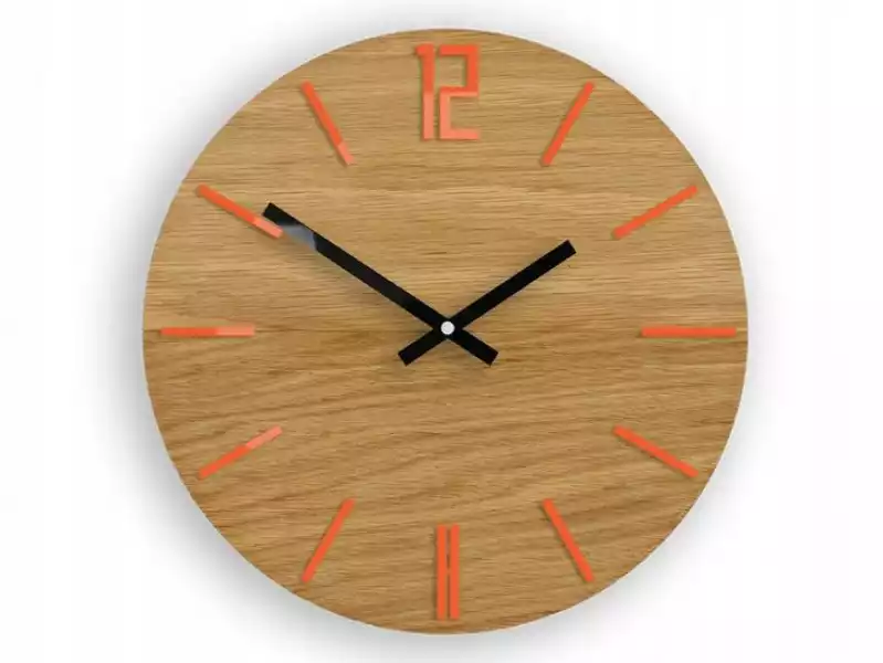 ﻿zegar Ścienny Wiszący Drewniany Cichy Carlo Orange