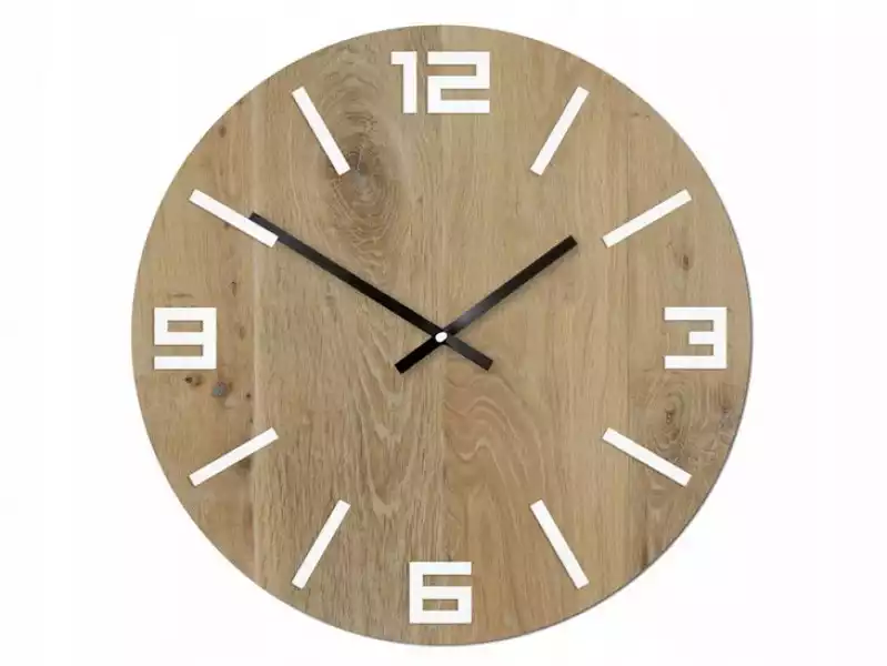 ﻿zegar Ścienny Drewniany Dębowy Cichy Arabic Biały
