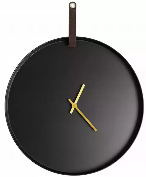﻿zegar Ścienny Czarny Metal Okrągły Na Pasku 40 Cm