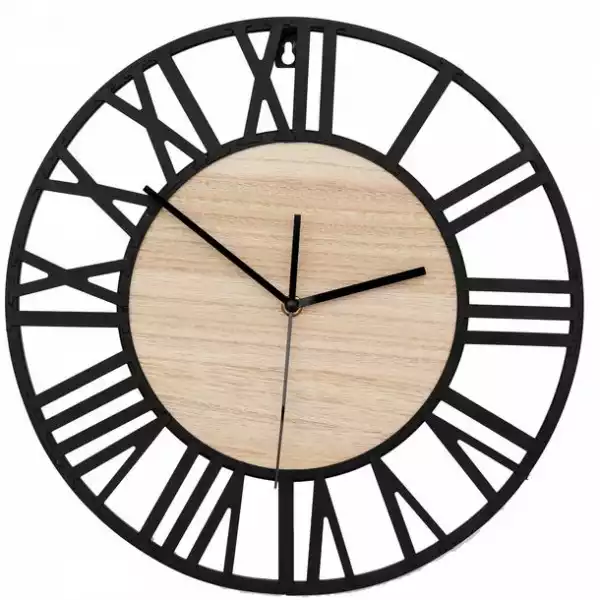 ﻿zegar Ścienny Czarny Metal Drewno Okrągły 35Cm