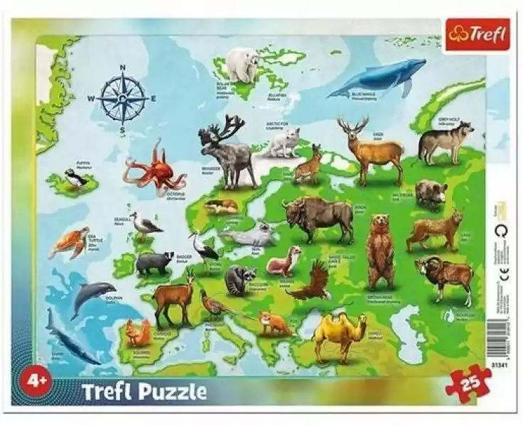 ﻿puzzle Ramkowe 25 Mapa Europy Ze Zwierzętami Trefl