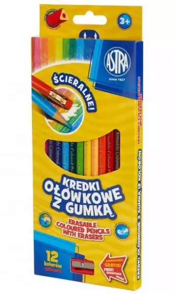 ﻿kredki Ołówkowe Z Gumką 12 Kolorów Astra