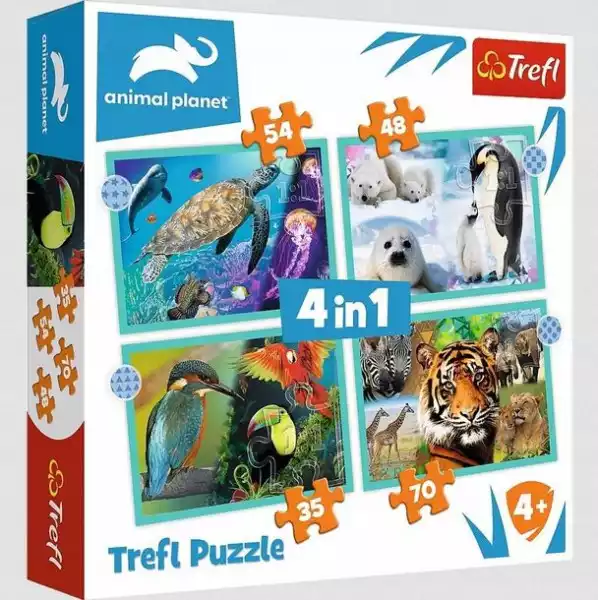 ﻿puzzle 4W1 Tajemniczy Świat Zwierząt Trefl