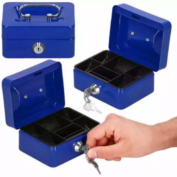 ﻿kasetka Na Pieniądze 12,5X9,5X6,5 Cm Metalowy Sejf Pudełko Niebieskie