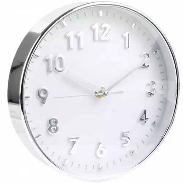 ﻿zegar Srebrny Ścienny Okrągły Glamour Biały