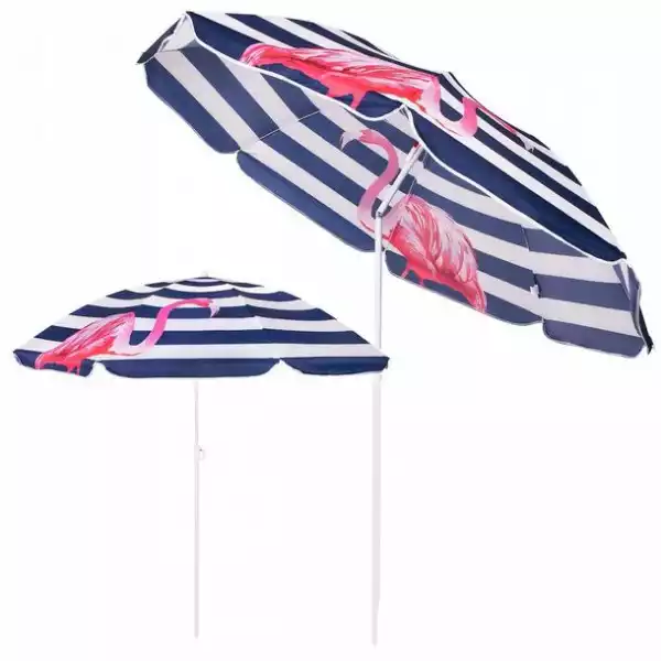 ﻿parasol Plażowy 180 Cm Parasol Do Ogrodu Granatowo-Biały Flamingi