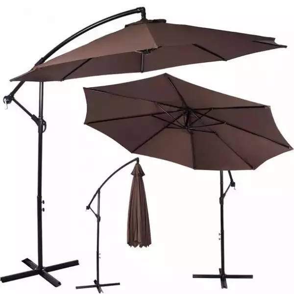 ﻿parasol Ogrodowy Składany 300 Cm Duży Na Balkon Brązowy