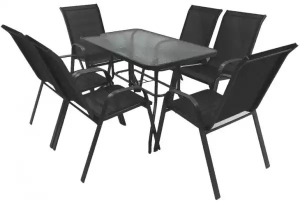 ﻿zestaw Mebli Ogrodowych 6X Krzesła + Stół 120X70 Majorka Czarny