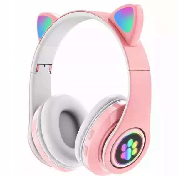 ﻿słuchawki Dla Dzieci Kocie Uszy Bluetooth B39 Led Różowe