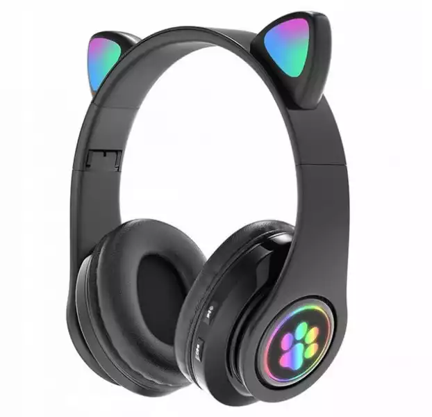 Słuchawki Dla Dzieci Kocie Uszy Bluetooth B39 Led Czarne