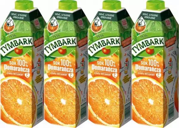 Tymbark Sok Pomarańczowy 100% - 1 Litr X 4