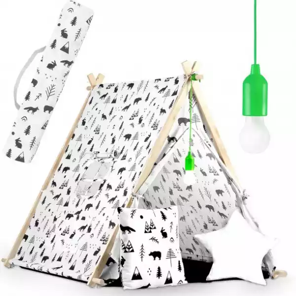 ﻿namiot Domek Dla Dzieci Tipi Z Lampką I Poduszkami- Biały