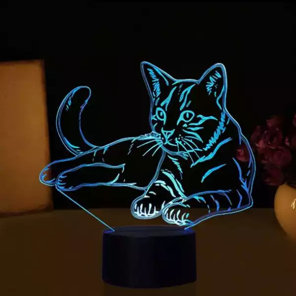 Lampka Nocna 3D Led Kot Hologram