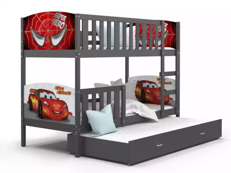 ﻿łóżko Piętrowe Dla Dzieci Tami 3 Osobowe Z Grafiką