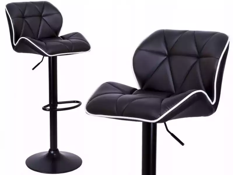 Hoker Krzesło Barowe Pikowane Regulowane Czarne