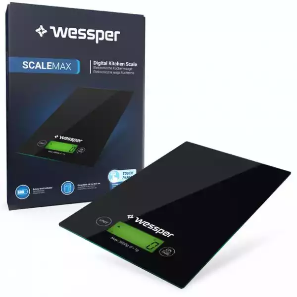 Elektroniczna Waga Kuchenna Wessper Scalemax Precyzyjna Lcd Dotykowa Czarna