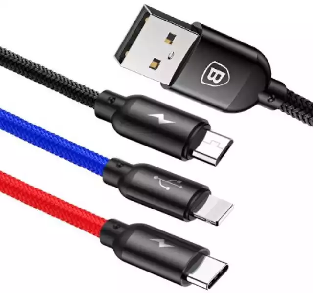 Baseus Three Primary Colors | Nylonowy Kabel 3W1 Usb - Lightning Micro Type